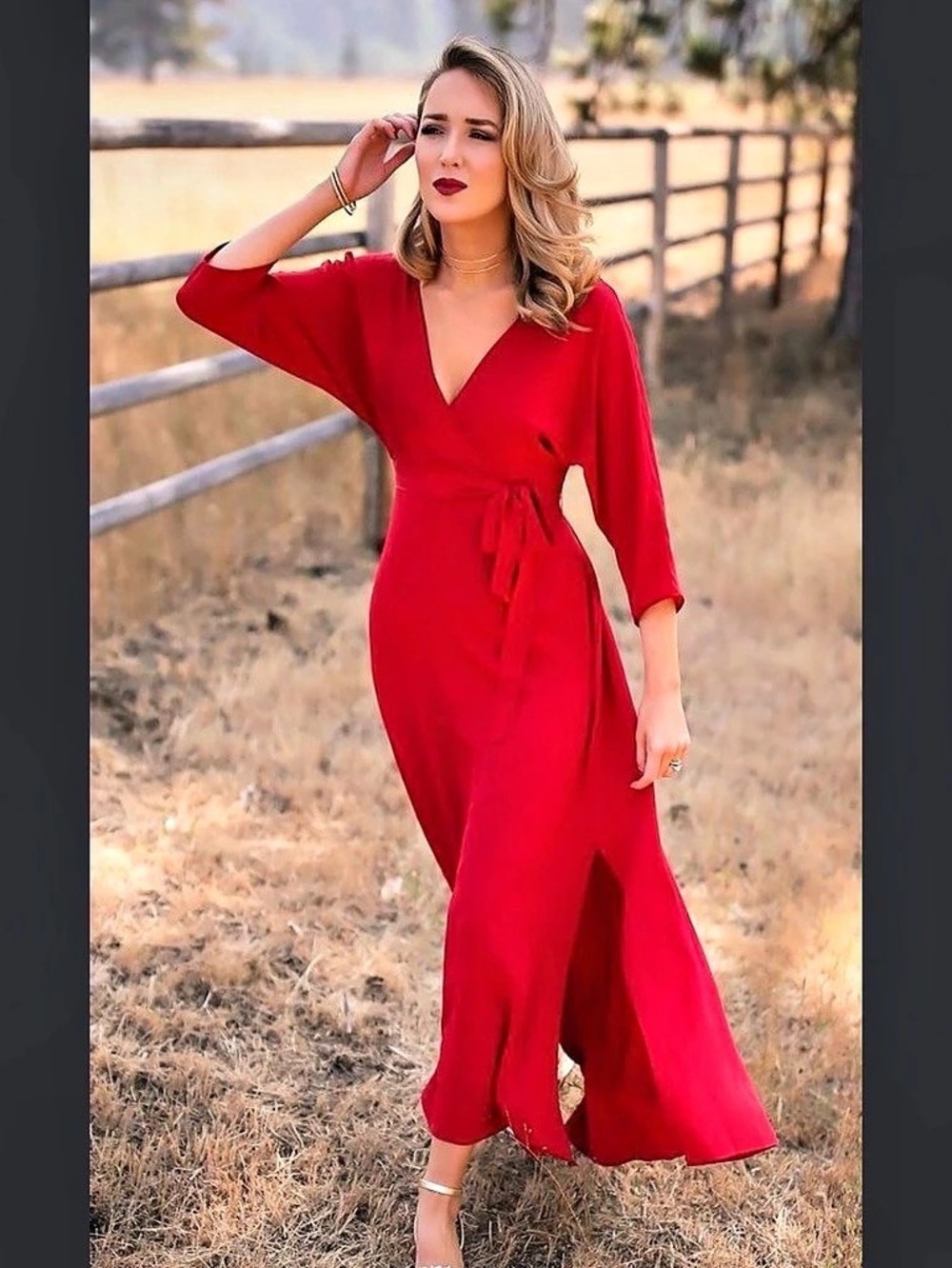 Diane von Furstenberg Wrap Maxi Dress in Red Size Small Like New